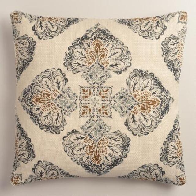 Gray Multicolor Medallion Print Jute Throw Pillow