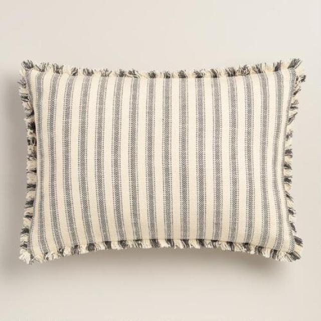 Blue Stripe Frayed Edge Lumbar Pillow