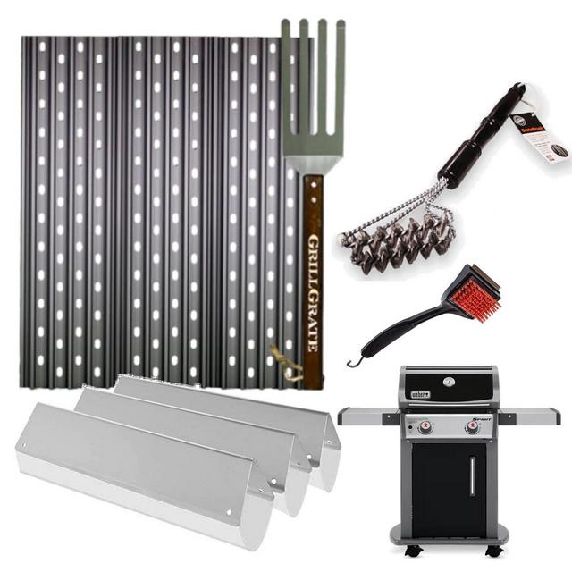 Grill upgrade set - new grates, flavorizer bars, scrapers, and cleaner