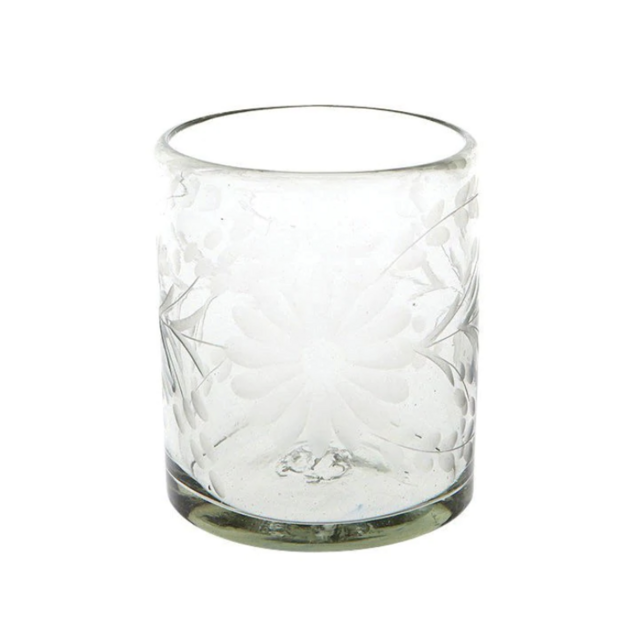 Etched Short Glass - Clear Flower Set of 4