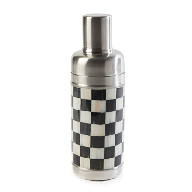 MacKenzie-Childs Courtly Check Cocktail Shaker, Stainless-Steel and Enamel Drink Mixer, Bartending Tools