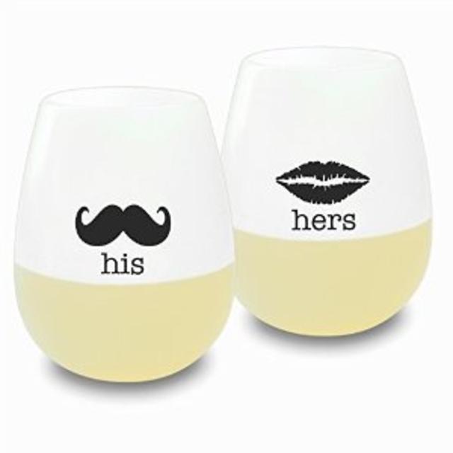 SIP IT! His and Hers Unbreakable Stemless Silicone Wine Drinking Glasses - Set of 2 - Unique, Funny Novelty Cups for Wedding, Anniversary, Newlyweds