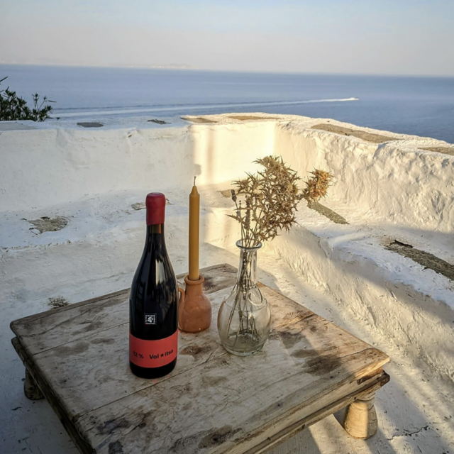 a bottle of wine at Loggia on Sifnos