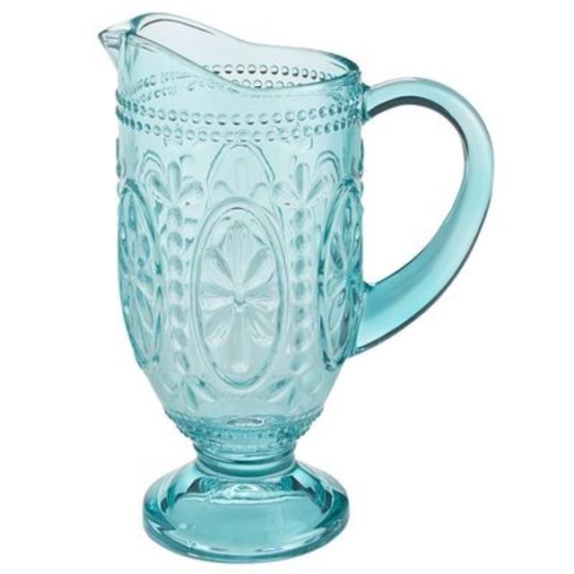 Clara Pressed Blue Glass Pitcher