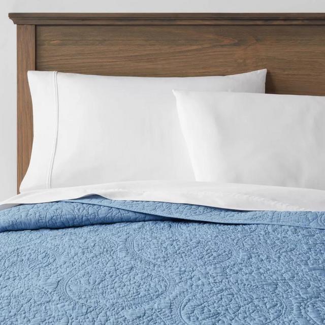 BLUE, QUEEN/FULL: Garment Washed Paisley Stitch Quilt - Threshold™
