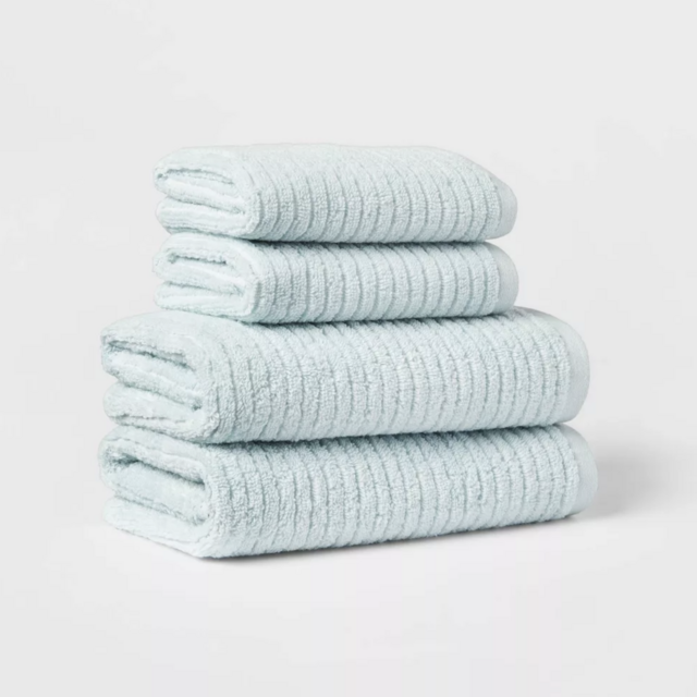 BLUE; Quick Dry Ribbed Bath Towel Set - Threshold™