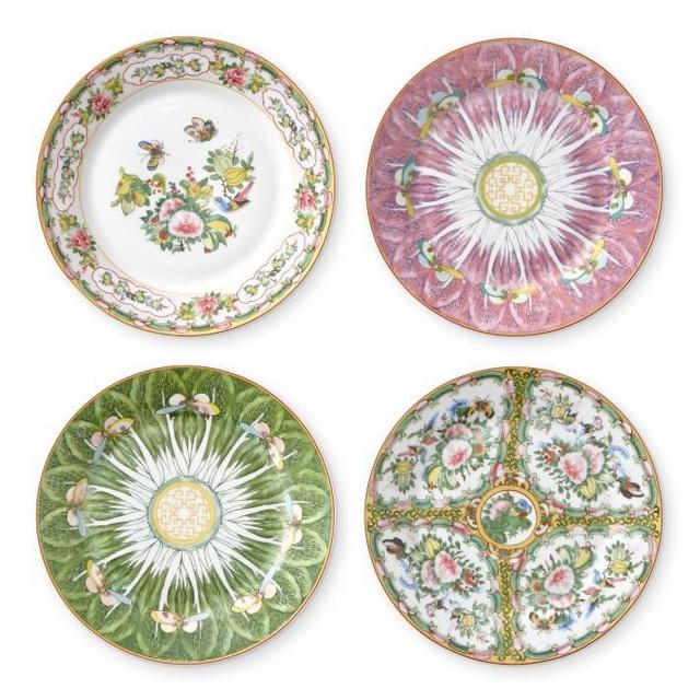 Famille Rose Salad Plates, Set of 4 Mixed Pink & Green