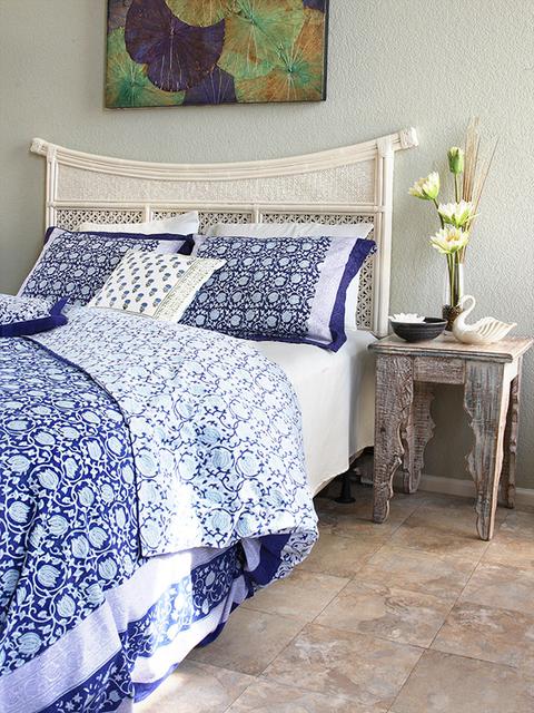 Midnight Lotus ~ Asian Blue Oriental Floral King Duvet Cover