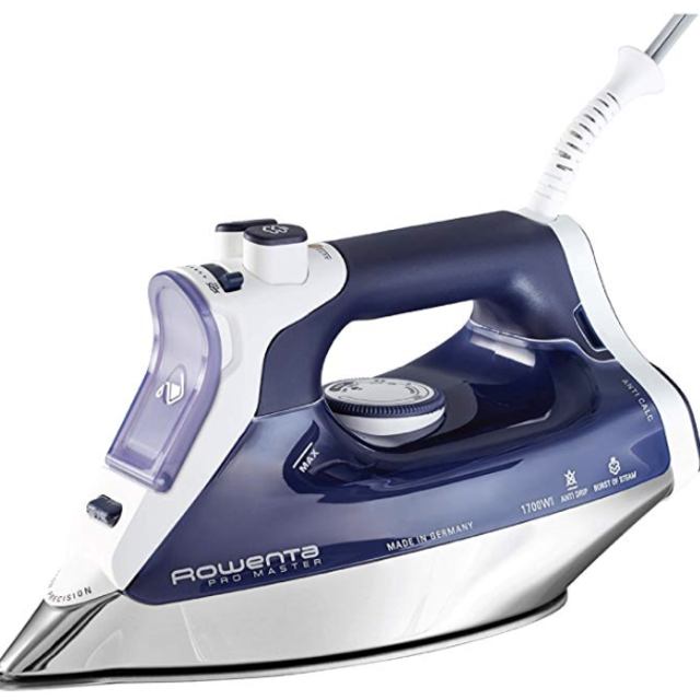 Rowenta DW8080 Professional Micro Steam Iron Stainless Steel Soleplate with Auto-Off, 1700-Watt, 400-Hole, Blue