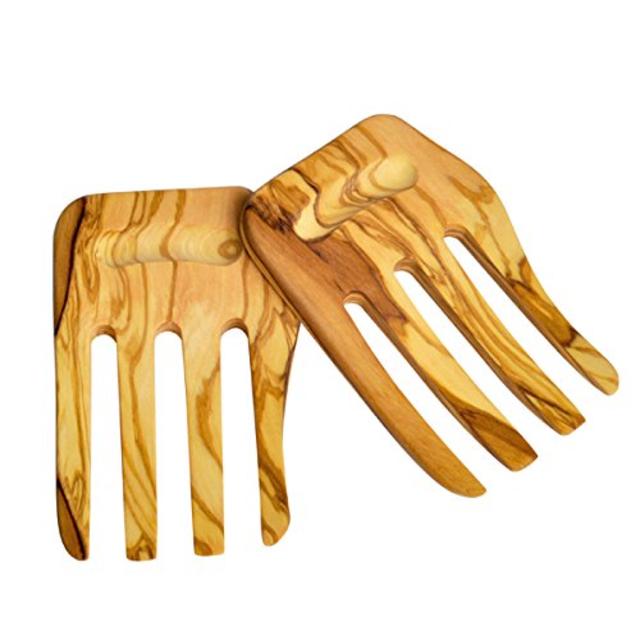 Pacific Merchants 7 Inch Olive Wood Salad Hands and Pasta Serving Set