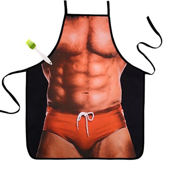 Famgem Aprons Sexy Kitchen Apron - Funny Fantastic for Men Creative Joke Christmas - Waterproof / with a Free Grill Brush- Geek Novelty BBQ Personalized Chef Great Xmas Gifts - MuscleNerd