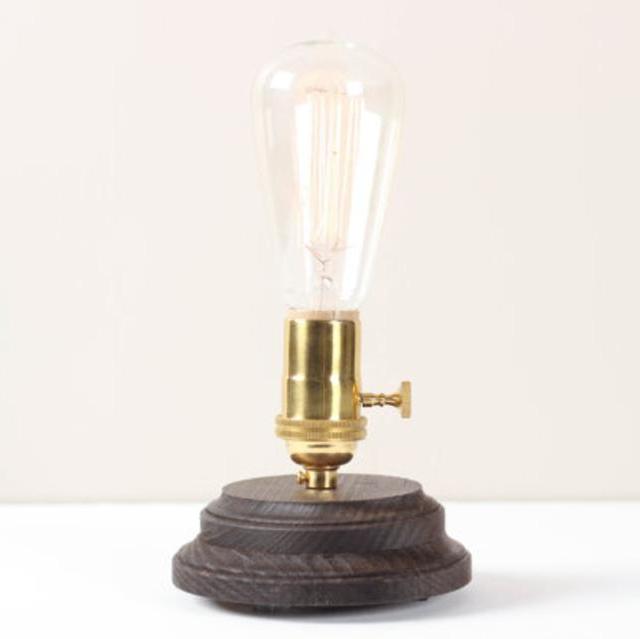 Pedestal Lamp Dark Walnut- Minimalist Table Lamp, Exposed Edison Bulb, Modern Desk Lamp