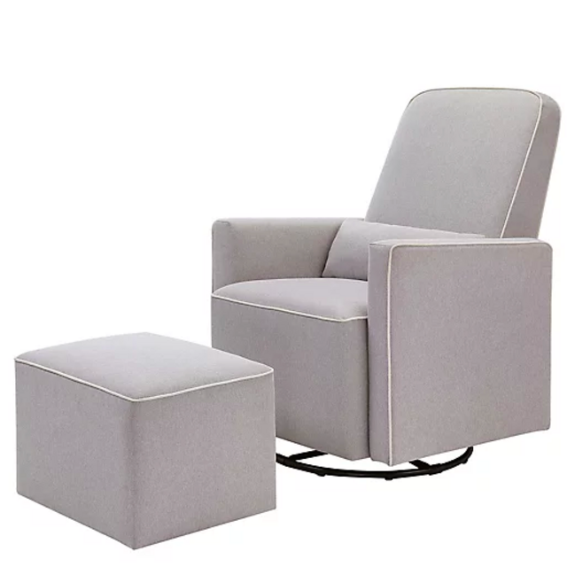 DaVinci Upholstered Swivel Glider and Ottoman in Grey with Cream Piping