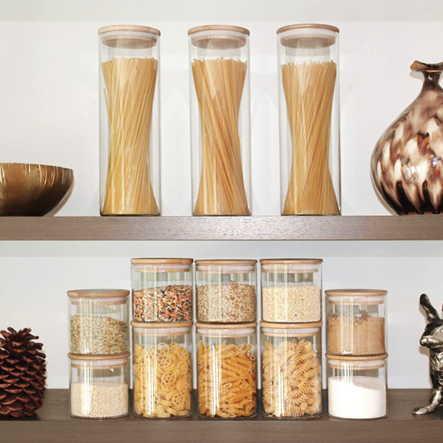 Glass Jars with Bamboo Lids Sets, 6 Pack of 26oz