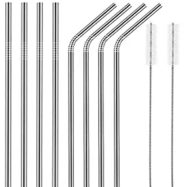 YIHONG Set of 8 Stainless Steel Straws Ultra Long 10.5 Inch Drinking Metal Straws For Tumblers Rumblers Cold Beverage (4 Straight|4 Bent|2 Brushes)