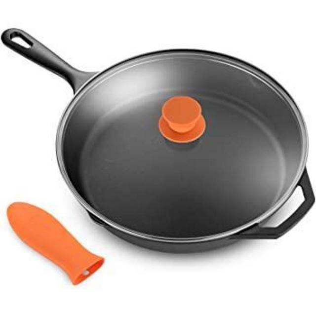 Legend Cast Iron Skillet with Lid | Large 12” Frying Pan with Glass Lid & Silicone Handle for Oven, Induction, Cooking, Pizza, Sauteing, Grilling | Lightly Pre-Seasoned Cookware Gets Better with Use