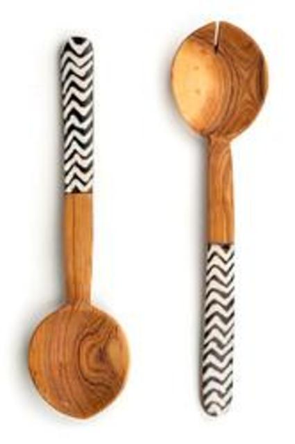 Wild Olive Wood and Zig Zag Cow Bone Server