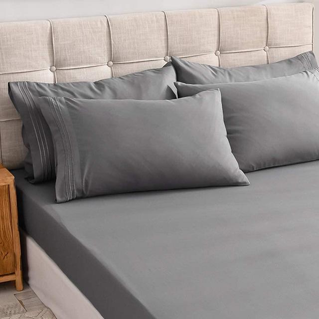Shilucheng Queen Size 6-Piece Bed Sheets Set Microfiber 1800 Thread Count Percale 16 Inch Deep Pockets Super Soft and Comforterble Wrinkle Fade and Hypoallergenic(Queen,Dark Grey)