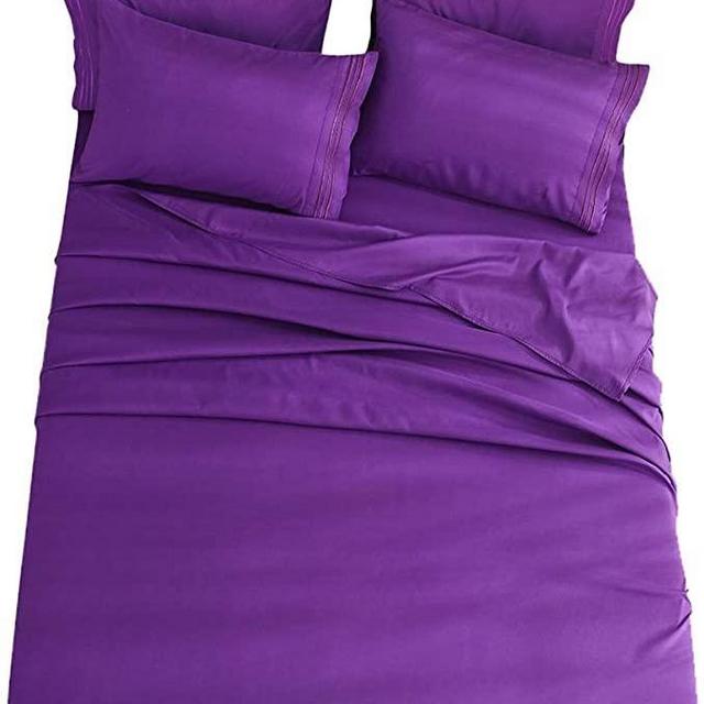 Queen 6-Piece Bed Sheets Set Microfiber 1800 Thread Count Percale 16 Inch Deep Pockets Super Soft and Comforterble Wrinkle Fade and Hypoallergenic(Queen,Purple)