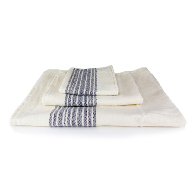 Flax Hand Towel Navy Ivory