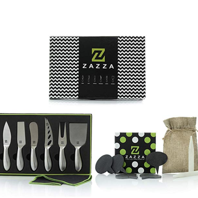 Zazza Cheese Knife Set with Slate Cheese Markers, Chalk and Polishing Cloth