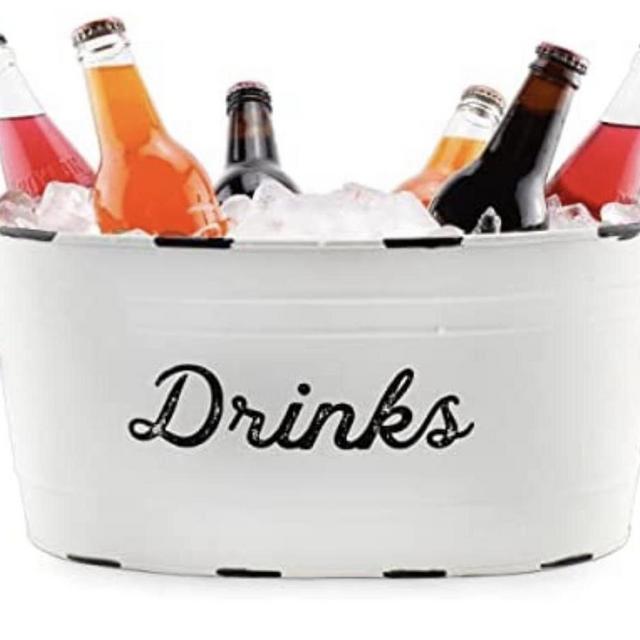 AuldHome White Enamelware Drinks Tub; Rustic Metal Beverage Serving Container