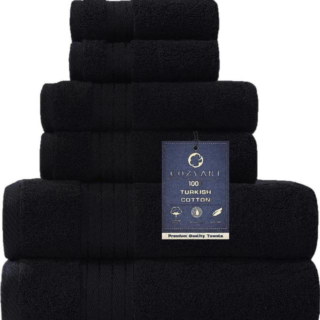 COZYART Luxury Black Bath Towels Set Turkish Cotton Hotel Large Bath Towels Bulk for Bathroom, Thick Bathroom Towels Set of 6 with 2 Bath Towels, 2 Hand Towels, 2 Washcloths, 650 GSM