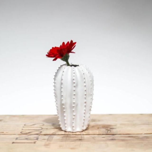 Original ceramic cactus shaped vase/ handmade vessel/ ceramic design/ white/ home decor