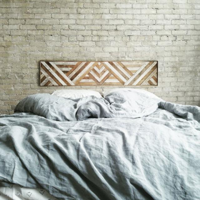 Reclaimed Wood Wall Art, Queen Headboard, Wood Wall Decor, Geometric Triangle Pattern, 60" x 12"
