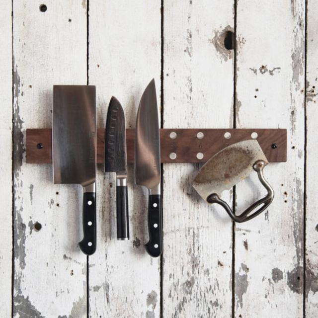 4 Knives, Walnut - Mess Hall Knife Rack for Kitchen by Peg and Awl