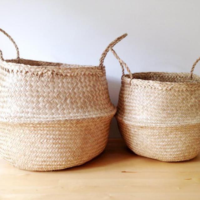 Sea Grass Belly Basket Panier Boule Storage Nursery Beach Picnic Toy Laundry