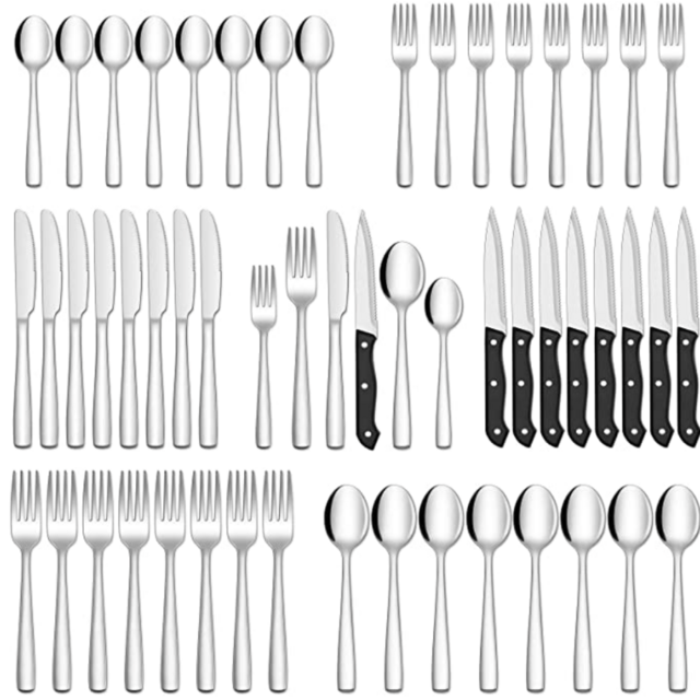 Hiware 48-Piece Silverware Set with Steak Knives for 8, Stainless Steel Flatware Cutlery Set For Home Kitchen Restaurant Hotel, Mirror Polished, Dishwasher Safe