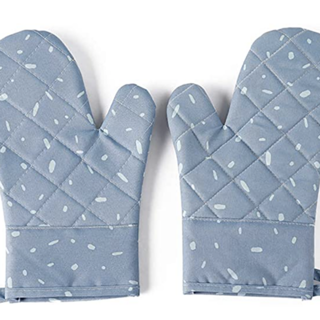 Fabric Microwave Oven Gloves, Oven Mitts，Soft Fabric Lining with Non-Slip Surface, Heat Resistant Kitchen Microwave Gloves for Baking Cooking Grilling BBQ (Blue)
