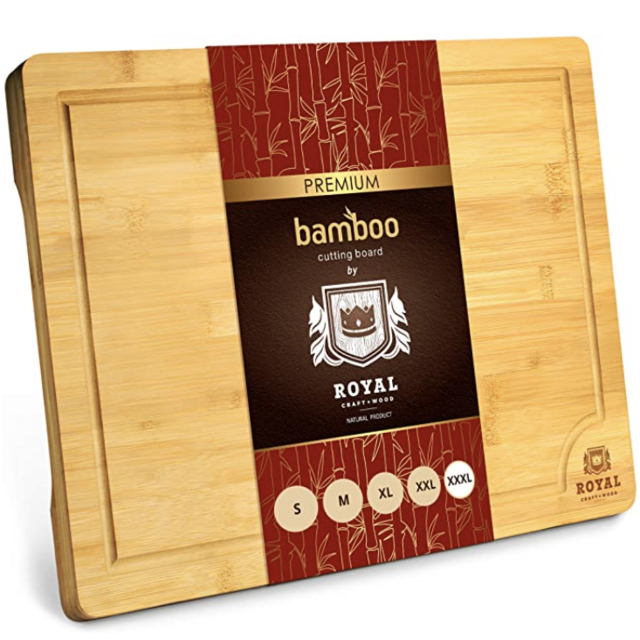 XXXL Bamboo Cutting Board for Kitchen 24" x 18" - Cheese and Charcuterie Serving Tray for Meat, Turkey, Vegetables, Dough - Carving Board with Juice Groove