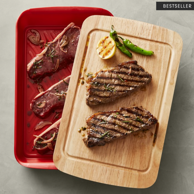 Williams Sonoma Grill Prep Marinade Tray with Wood Lid