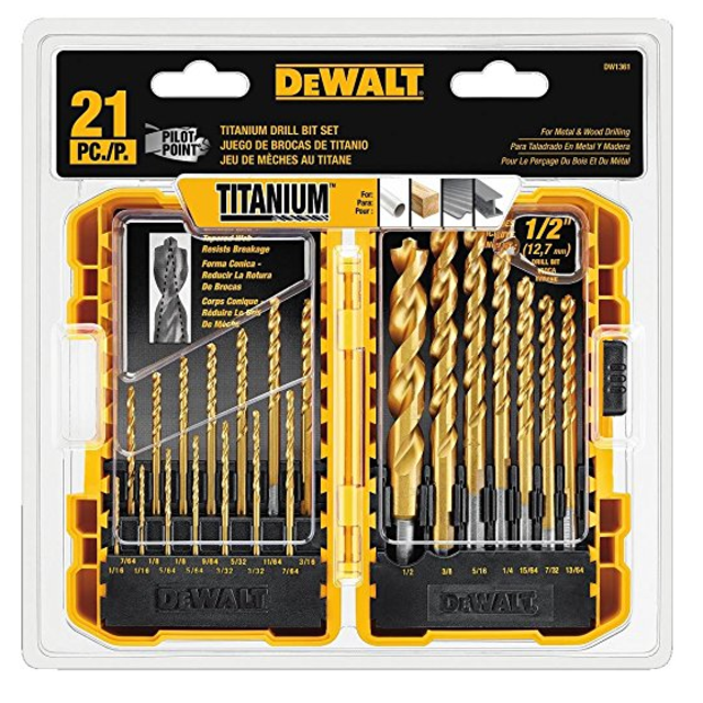 DEWALT DW1361 Titanium Pilot Point Drill Bit Set, 21-Piece