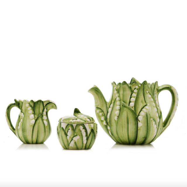 Lily Of The Valley Ceramic Teapot, Cream and Sugar Set