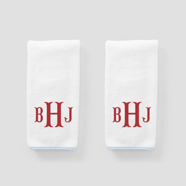 Monogrammed Piped Edge Hand Towels - pair