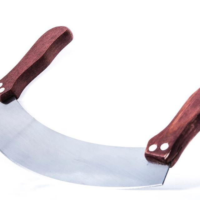 Easy Health and Home Mezzaluna Curved Chopping Knife 10 Inch Stainless Steel Blade with Double Grip