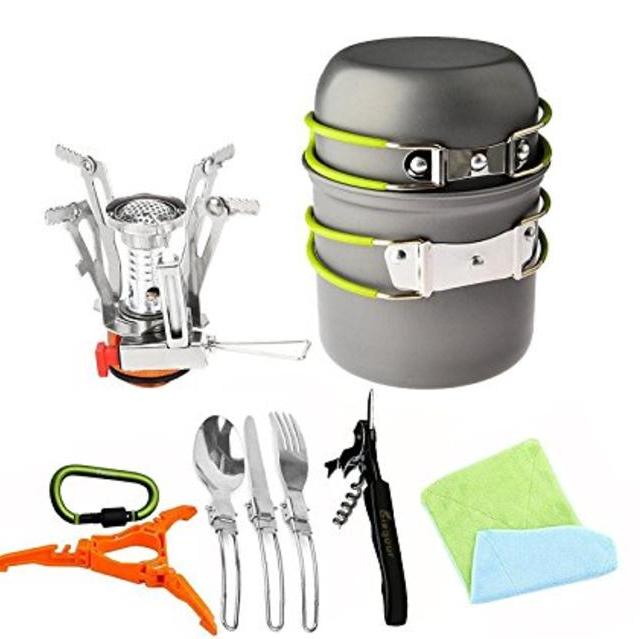 16 Pcs Camping Cookware Stove Carabiner Canister Stand Tripod Folding Spork Set Bisgear Outdoor Camping Hiking Backpacking Non-stick Cooking Picnic Knife Spoon Wine Opener