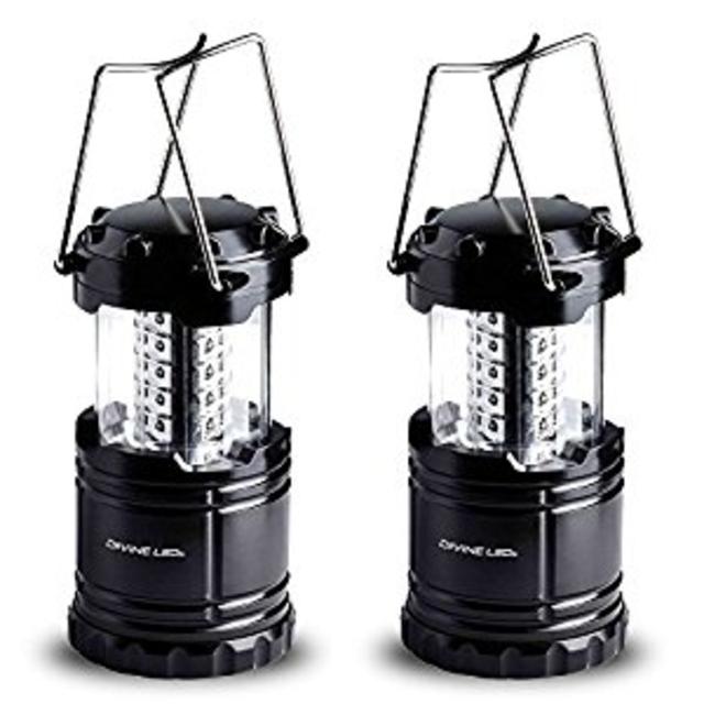 Divine LEDs Bright 2 Pack Portable Outdoor LED Camping Lantern, Black, Collapsbile