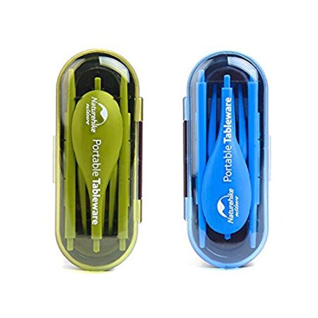 Environmental Folding Camping Tableware Cutlery Flatware Fork Spoon Chopsticks for Outdoor Travel 2 Pack