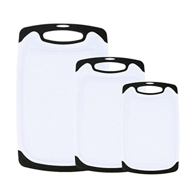oobest 3 Piece Chopping Board Plastic Cutting Board Set with Non-Slip Feet and Deep Drip Juice Groove -Dishwasher safe -Decorated your kitchen