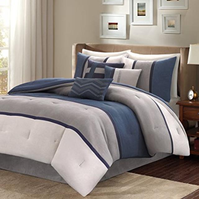 Madison Park MP10-1316 Palisades 7Piece Comforter Set Queen , Blue, Queen,Blue,Queen