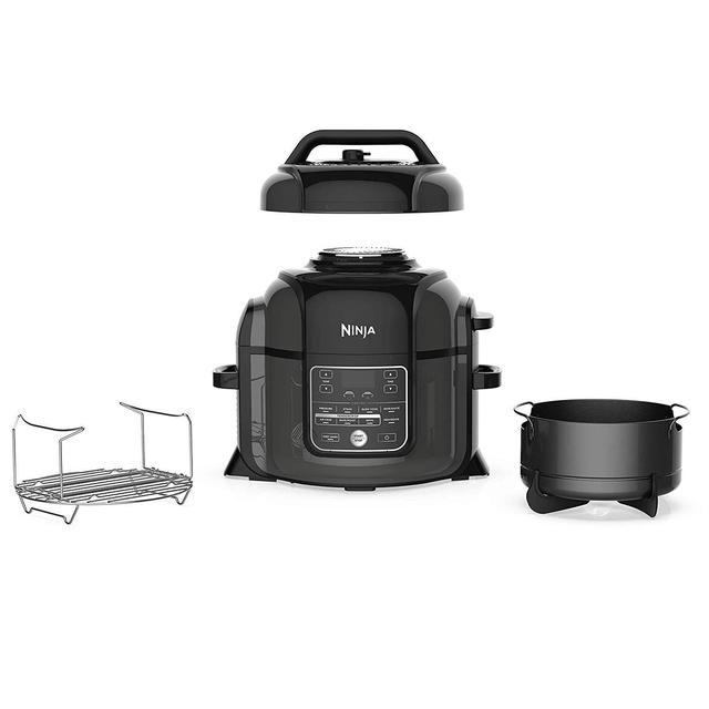 Ninja OP302 Foodi Cooker, Steamer & Air w/TenderCrisp Technology Pressure Cooker & Air Fryer All-in-One, 6.5 quart w/dehydrate, Black/Gray