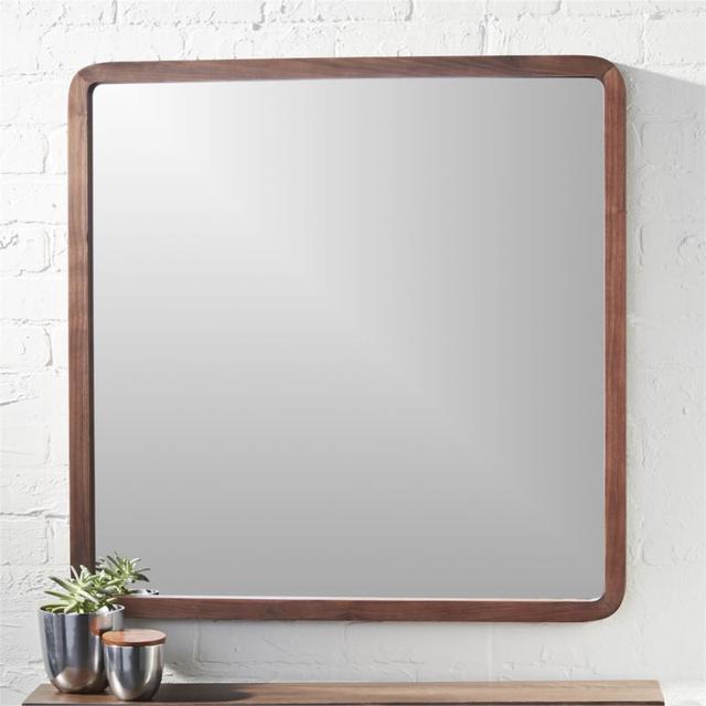 walnut 30" square wall mirror