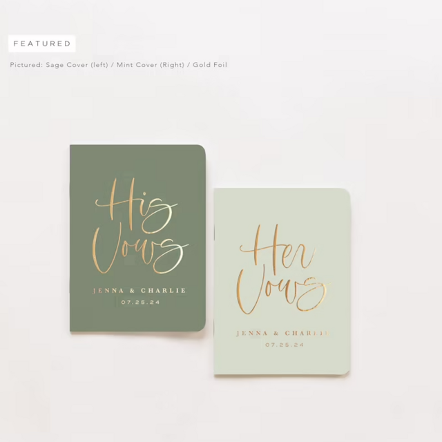 Wedding Vow Books | Set of 2 | Personalized Gold Foil | Our Vows | His Her Vow Book | Sage Boho Wedding | Design: Modern Minimalist