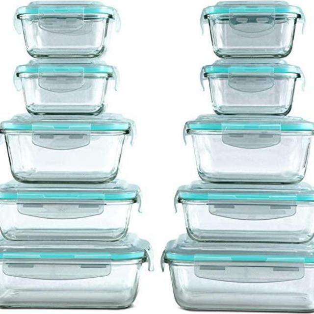 [20 Piece] Vallo Glass Food Storage Containers Set with Snap Lock Lids - Safe for Microwave, Oven, Dishwasher, Freezer - BPA Free - Airtight & Leakproof