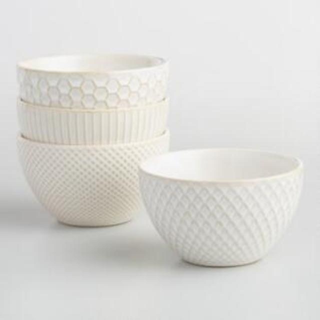 Small White Textured Stoneware Bowls Set of 4 from World Market