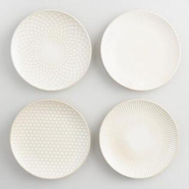 White Textured Stoneware Salad Plates Set of 4